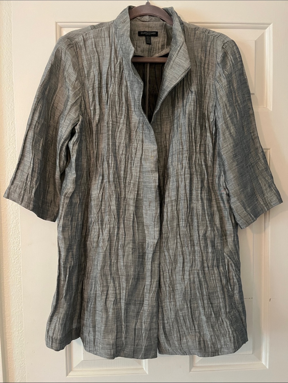 EILEEN FISHER  Silver-Gray Crinkled Open Front Jacket
